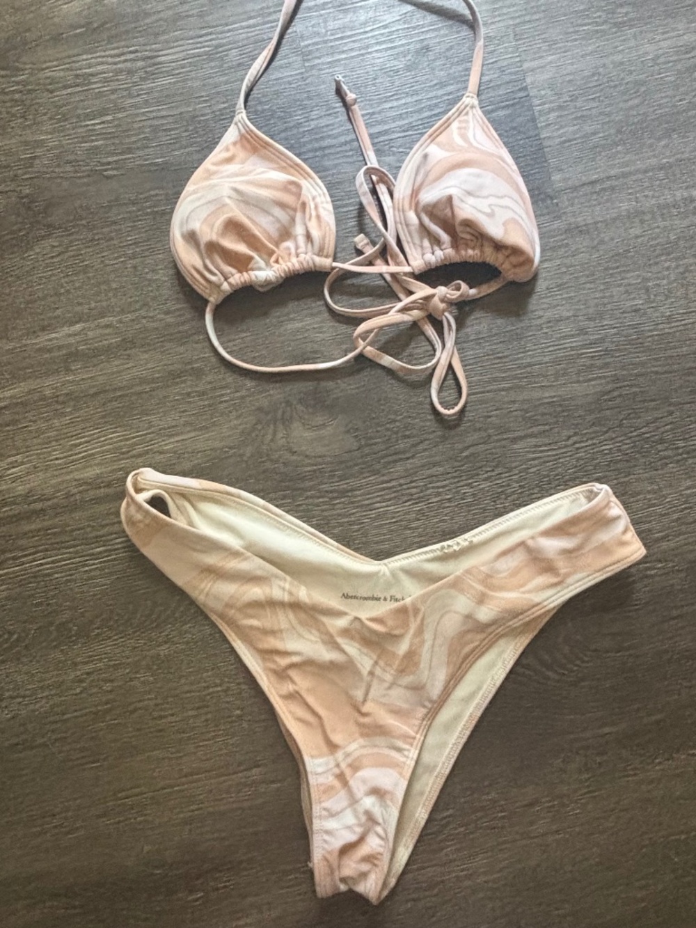 A&E peach marble marbled bikini string high rise thong swimsuit beach swimwear